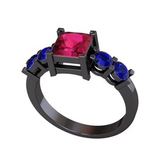 Pya 5 Taş Yüzük - Rodolit garnet ve lab safir 925 ayar siyah rodyum kaplama gümüş yüzük #15i3u8k