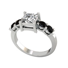 Pya 5 Taş Yüzük - Swarovski ve siyah zirkon 8 ayar beyaz altın yüzük #16fisii