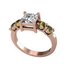 Pya 5 Taş Yüzük - Beyaz zirkon ve peridot 14 ayar rose altın yüzük #16imm0z