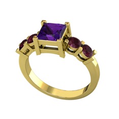 Pya 5 Taş Yüzük - Ametist ve kök yakut 925 ayar altın kaplama gümüş yüzük #16lvz4a