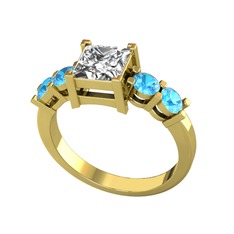 Pya 5 Taş Yüzük - Swarovski ve akuamarin 8 ayar altın yüzük #16m9kwz