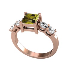 Peridot ve beyaz zirkon 8 ayar rose altın yüzük