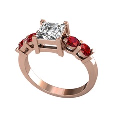 Pya 5 Taş Yüzük - Beyaz zirkon ve garnet 8 ayar rose altın yüzük #172a6jn