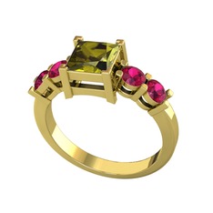 Peridot ve rodolit garnet 925 ayar altın kaplama gümüş yüzük