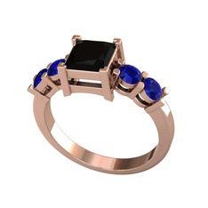 Pya 5 Taş Yüzük - Siyah zirkon ve lab safir 925 ayar rose altın kaplama gümüş yüzük #17a2x31