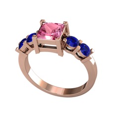 Pembe kuvars ve lab safir 8 ayar rose altın yüzük