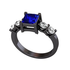 Pya 5 Taş Yüzük - Lab safir ve swarovski 925 ayar siyah rodyum kaplama gümüş yüzük #17r7sr
