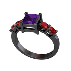 Ametist ve garnet 925 ayar siyah rodyum kaplama gümüş yüzük