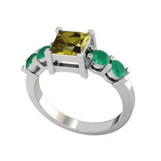 Peridot ve kök zümrüt 8 ayar beyaz altın yüzük