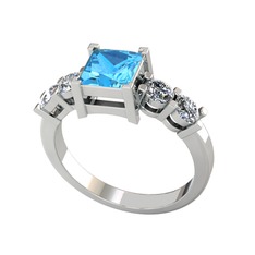 Pya 5 Taş Yüzük - Akuamarin ve pırlanta 8 ayar beyaz altın yüzük (0.64 karat) #193ylc5