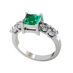 Pya 5 Taş Yüzük - Yeşil kuvars ve pırlanta 8 ayar beyaz altın yüzük (0.64 karat) #199h3tk