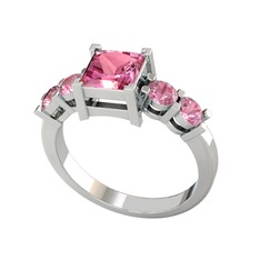 Pya 5 Taş Yüzük - Pembe kuvars 925 ayar gümüş yüzük #19lypzl
