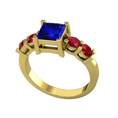 Pya 5 Taş Yüzük - Lab safir ve garnet 18 ayar altın yüzük #19qd0ns
