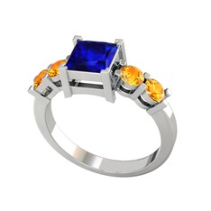 Pya 5 Taş Yüzük - Lab safir ve sitrin 18 ayar beyaz altın yüzük #19yo1up