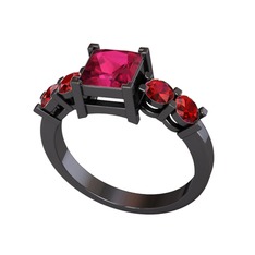 Pya 5 Taş Yüzük - Rodolit garnet ve garnet 925 ayar siyah rodyum kaplama gümüş yüzük #1a2wllr