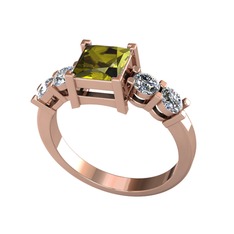 Pya 5 Taş Yüzük - Peridot ve pırlanta 925 ayar rose altın kaplama gümüş yüzük (0.64 karat) #1aokxo3