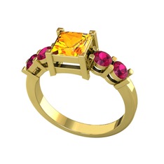 Pya 5 Taş Yüzük - Sitrin ve rodolit garnet 925 ayar altın kaplama gümüş yüzük #1augvfq