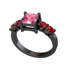 Pya 5 Taş Yüzük - Pembe kuvars ve garnet 925 ayar siyah rodyum kaplama gümüş yüzük #1azx1g0