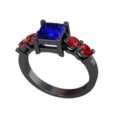 Lab safir ve garnet 925 ayar siyah rodyum kaplama gümüş yüzük