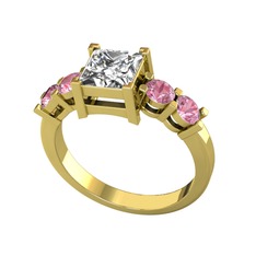 Pya 5 Taş Yüzük - Swarovski ve pembe kuvars 8 ayar altın yüzük #1b79dbc