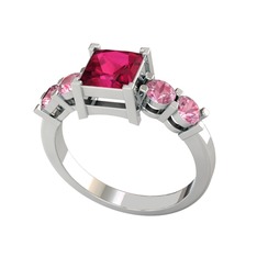 Pya 5 Taş Yüzük - Rodolit garnet ve pembe kuvars 925 ayar gümüş yüzük #1bgpase