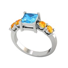 Pya 5 Taş Yüzük - Akuamarin ve sitrin 925 ayar gümüş yüzük #1bu4m3h