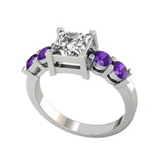 Pya 5 Taş Yüzük - Swarovski ve ametist 14 ayar beyaz altın yüzük #1bv83wo