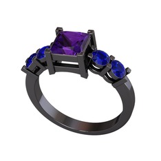 Pya 5 Taş Yüzük - Ametist ve lab safir 925 ayar siyah rodyum kaplama gümüş yüzük #1bx56h7