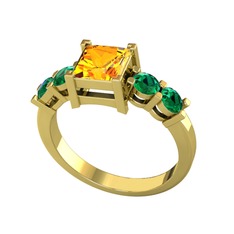 Pya 5 Taş Yüzük - Sitrin ve yeşil kuvars 8 ayar altın yüzük #1byuvik