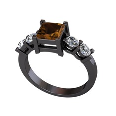Dumanlı kuvars ve pırlanta 925 ayar siyah rodyum kaplama gümüş yüzük (0.64 karat)