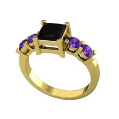Pya 5 Taş Yüzük - Siyah zirkon ve ametist 8 ayar altın yüzük #1c2hacl