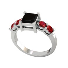 Siyah zirkon ve garnet 18 ayar beyaz altın yüzük