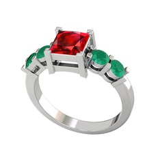 Pya 5 Taş Yüzük - Garnet ve kök zümrüt 925 ayar gümüş yüzük #1d8ybqm