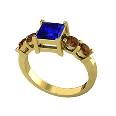 Lab safir ve dumanlı kuvars 18 ayar altın yüzük
