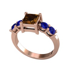 Pya 5 Taş Yüzük - Dumanlı kuvars ve lab safir 18 ayar rose altın yüzük #1esso2t