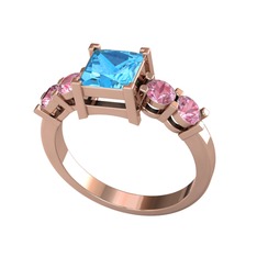 Pya 5 Taş Yüzük - Akuamarin ve pembe kuvars 925 ayar rose altın kaplama gümüş yüzük #1f0lp06