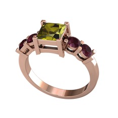 Pya 5 Taş Yüzük - Peridot ve kök yakut 8 ayar rose altın yüzük #1f2kom1