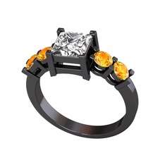 Pya 5 Taş Yüzük - Swarovski ve sitrin 925 ayar siyah rodyum kaplama gümüş yüzük #1f33rm0