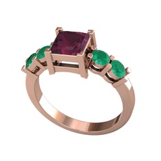 Pya 5 Taş Yüzük - Kök yakut ve kök zümrüt 18 ayar rose altın yüzük #1f6sm5d