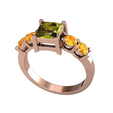 Peridot ve sitrin 925 ayar rose altın kaplama gümüş yüzük