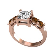 Swarovski ve dumanlı kuvars 925 ayar rose altın kaplama gümüş yüzük