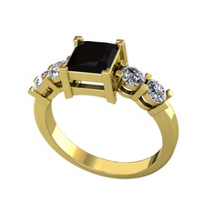 Pya 5 Taş Yüzük - Siyah zirkon ve pırlanta 925 ayar altın kaplama gümüş yüzük (0.64 karat) #1fh1or3
