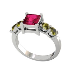 Pya 5 Taş Yüzük - Rodolit garnet ve peridot 925 ayar gümüş yüzük #1fq5ynb