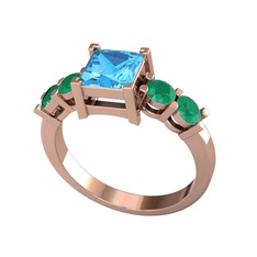 Pya 5 Taş Yüzük - Akuamarin ve kök zümrüt 18 ayar rose altın yüzük #1fs97gm