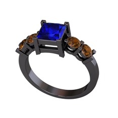 Pya 5 Taş Yüzük - Lab safir ve dumanlı kuvars 925 ayar siyah rodyum kaplama gümüş yüzük #1glwjpv