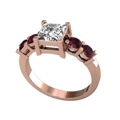 Pya 5 Taş Yüzük - Swarovski ve kök yakut 925 ayar rose altın kaplama gümüş yüzük #1h885ff