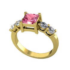 Pya 5 Taş Yüzük - Pembe kuvars ve pırlanta 14 ayar altın yüzük (0.64 karat) #1h97l2o