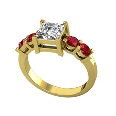 Pya 5 Taş Yüzük - Swarovski ve garnet 18 ayar altın yüzük #1hgzzkl