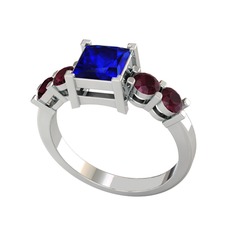Pya 5 Taş Yüzük - Lab safir ve kök yakut 18 ayar beyaz altın yüzük #1i0dfnb