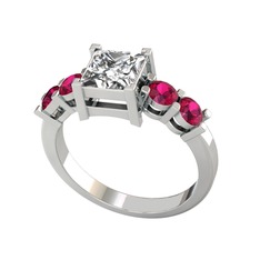 Pya 5 Taş Yüzük - Beyaz zirkon ve rodolit garnet 18 ayar beyaz altın yüzük #1jcqi24